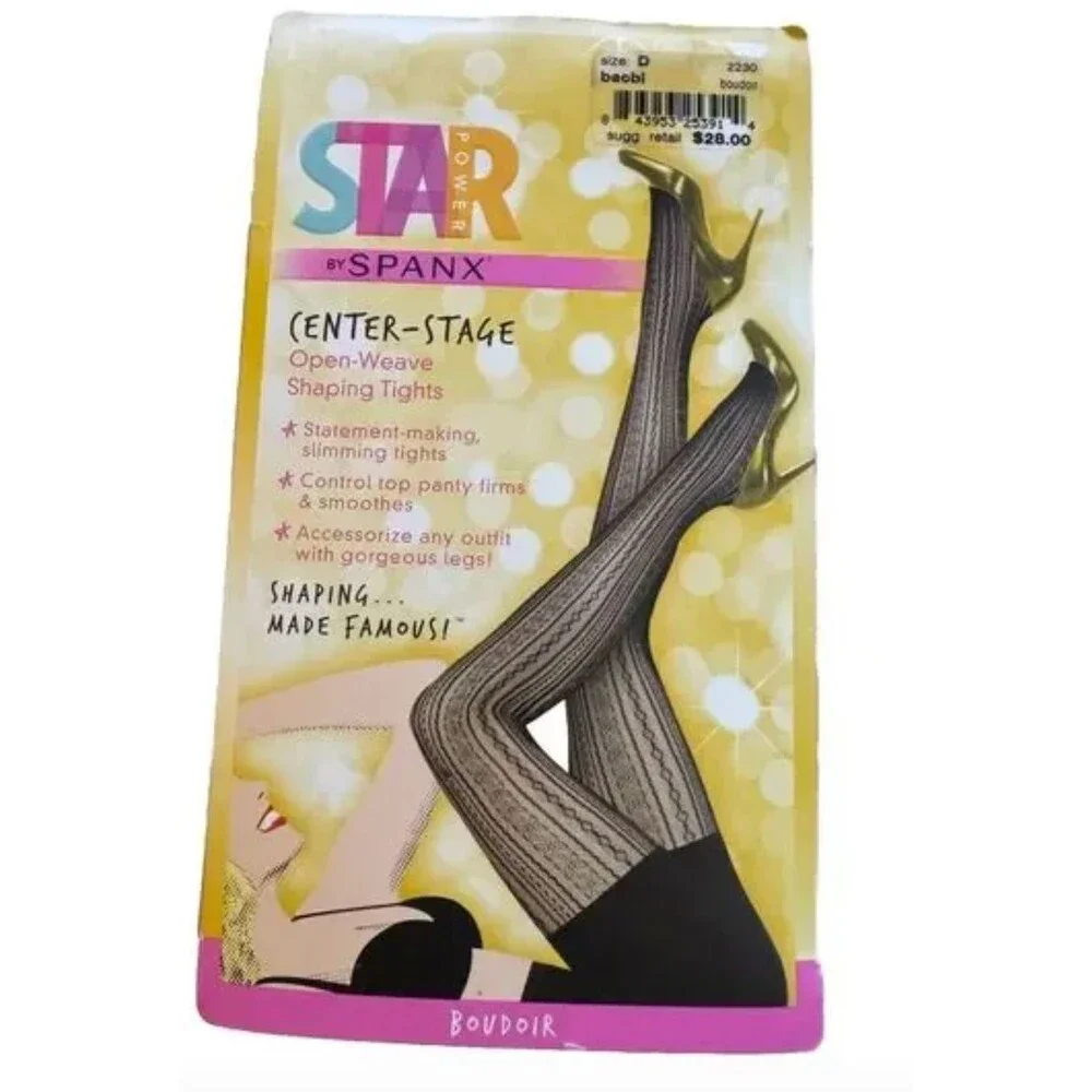 Spanx Star Power Open Weave Shaping Tights In Boudoir Size D Black NWT Coquette
